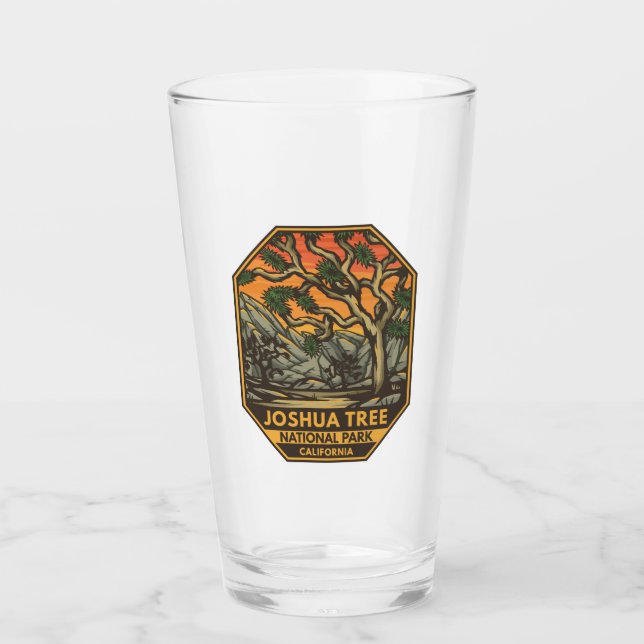 Joshua Tree National Park Sunset Retro Emblem Glass (Front)