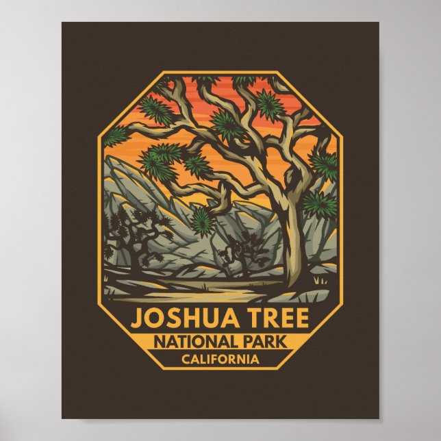 Joshua Tree National Park Sunset Retro Emblem Poster (Front)