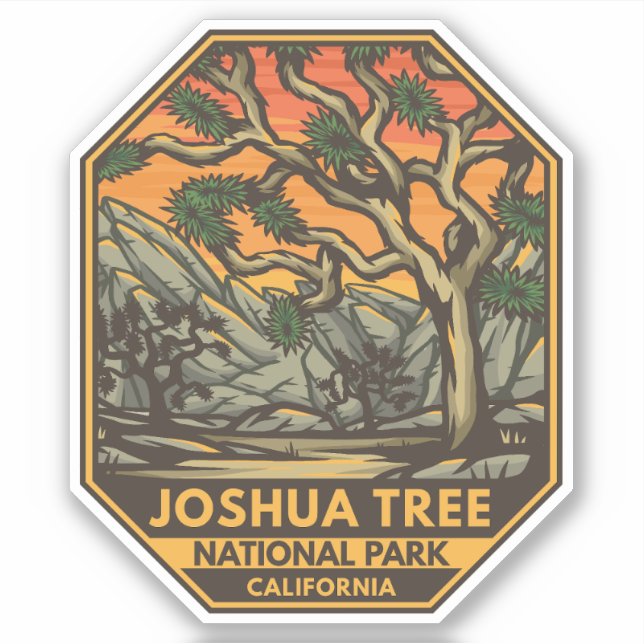Joshua Tree National Park Sunset Retro Emblem Sticker (Front)