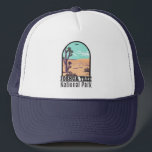 Joshua Tree National Park Tule Springs Vintage Trucker Hat<br><div class="desc">Joshua Tree vector artwork in a window style design. The park is named for the region’s twisted,  bristled Joshua trees,  the park straddles the cactus-dotted Colorado Desert and the Mojave Desert.</div>