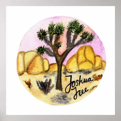 Joshua Tree National Park Watercolor Sunset Poster