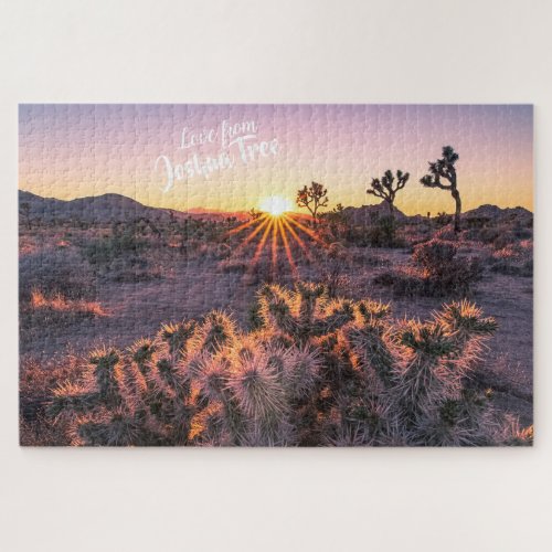 Joshua Tree Purple Orange Cholla Cactus Sunset art Jigsaw Puzzle