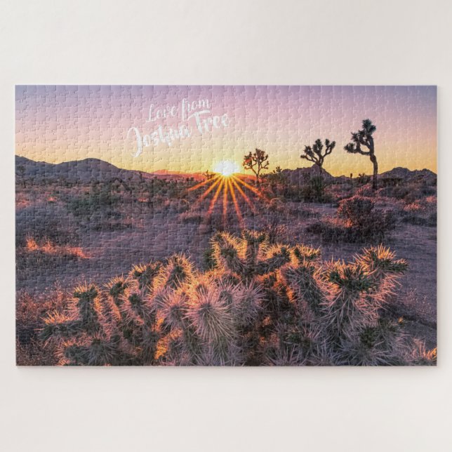 Joshua Tree Purple Orange Cholla Cactus Sunset art Jigsaw Puzzle (Horizontal)