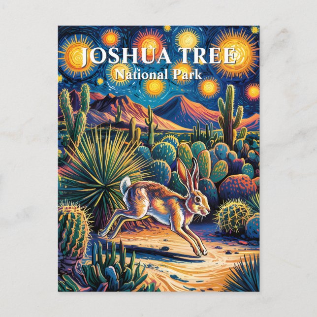 Joshua Tree Van Gogh Desert Wildlife Jackrabbit Postcard (Front)