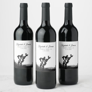 Joshua Tree Wedding Favor Black & White Wine Label