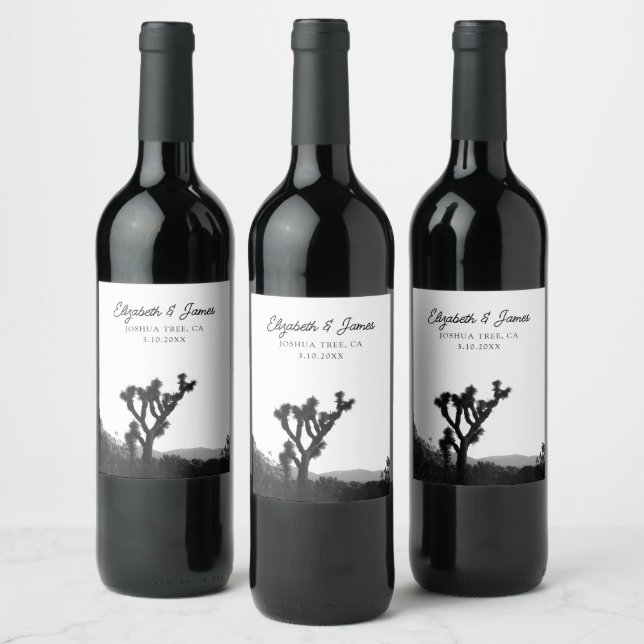 Joshua Tree Wedding Favor Black & White Wine Label (Bottles)