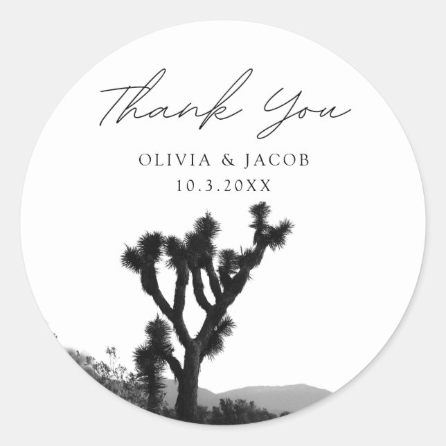 Joshua Tree Wedding Favor Photo Thank You Classic Round Sticker (Front)