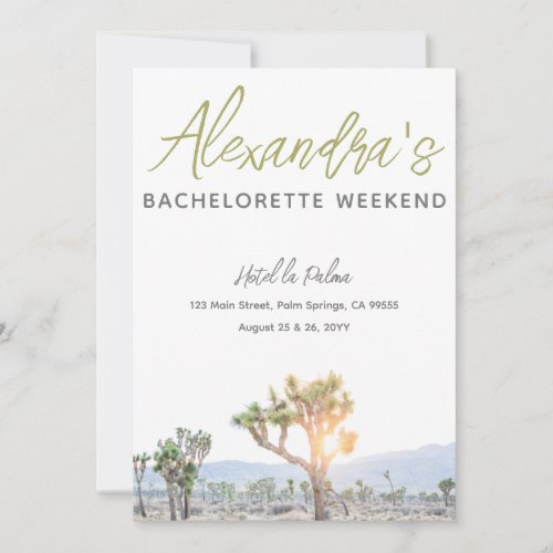 Joshua Tree Weekend Itinerary Bachelorette Party Invitation
