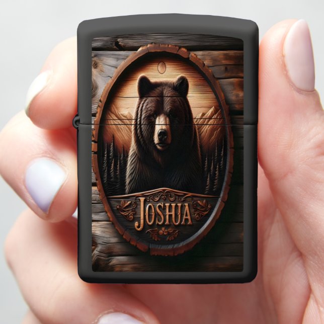 Joshua's Bear Carving Zippo Lighter (In Hand)