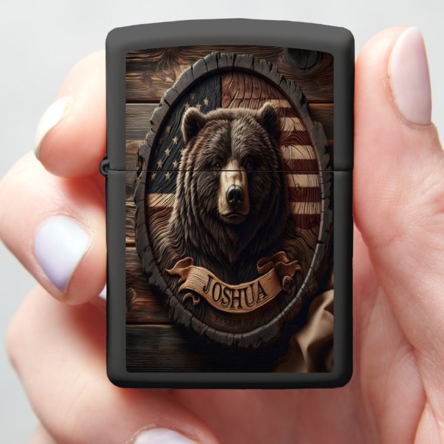 Joshua's Carved Bear Zippo Lighter (In Hand)