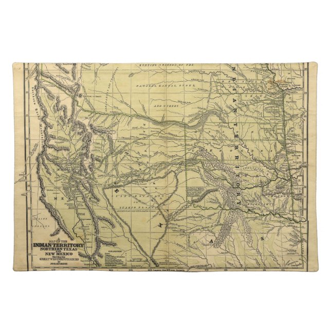 Josiah Gregg's 1844 Map of the Indian Territory Cloth Placemat (Front)