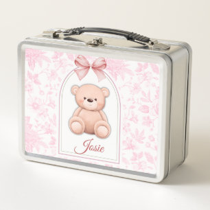 Josie Custom Pink Teddy Bear Nursery Design Metal Lunch Box