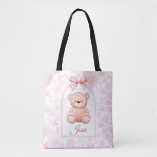 Josie Custom Pink Teddy Bear Nursery Design Tote Bag
