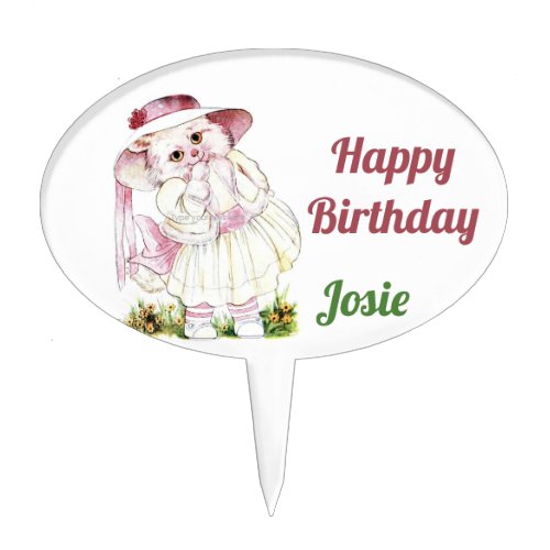 JOSIE  VINTAGE CAT ART  Cute Sweet Cat Lover  Cake Topper
