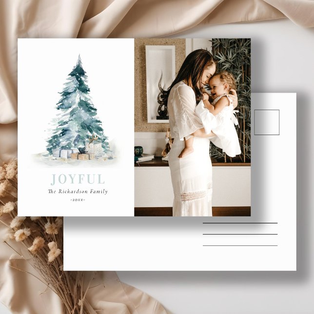 Jotful Watercolor Pine Christmas Tree Gift Photo Holiday Postcard (Creator Uploaded)
