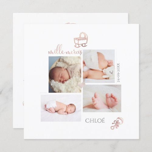 Jouets Dor rose Remerciement Naissance Fille card