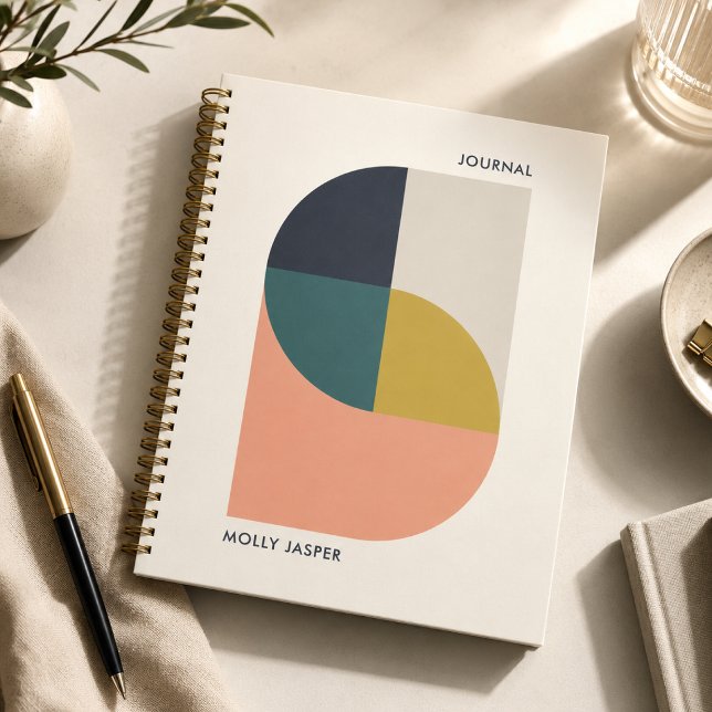 Journal | Custom Abstract Spiral Notebook Gift (Personalized spiral journal notebook with abstract geometric cover and custom name detail.)