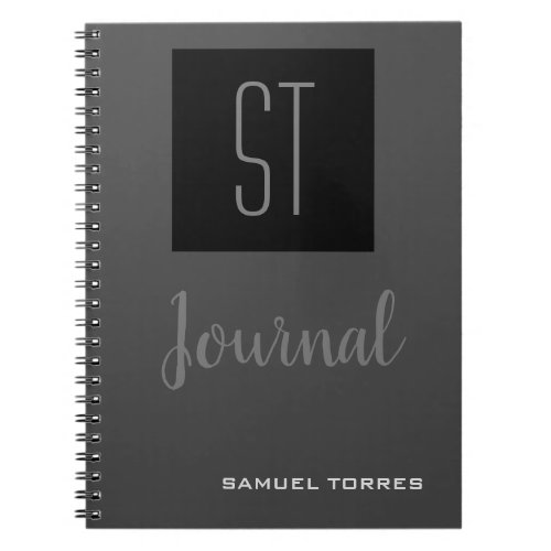 Journal Monogrammed Personalized Gray Black Modern