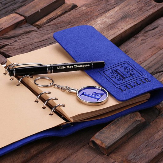 Journal, Pen & Keychain Gift Set - Blue (Inside)