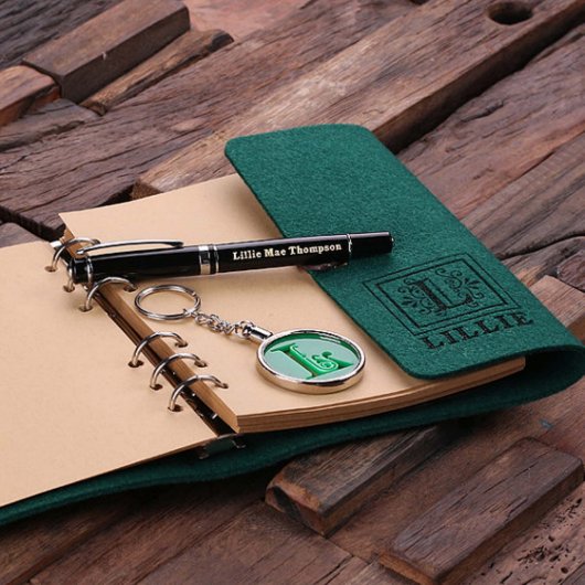 Journal, Pen & Keychain Gift Set - Hunter Green (Inside)