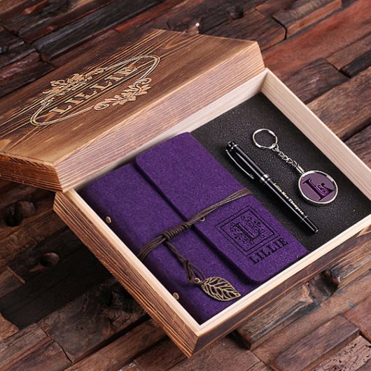 Journal, Pen & Keychain Gift Set - Purple (Inside)