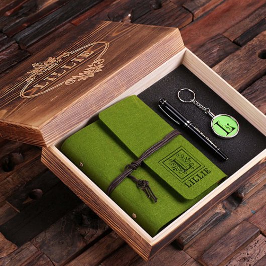 Journal, Pen & Keychain Gift Set - Tropical Green (Inside)