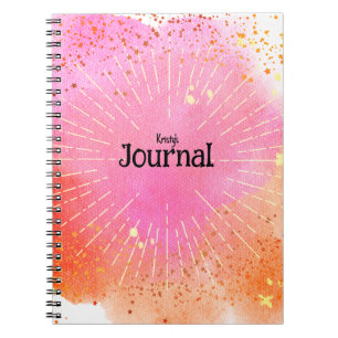 Journal Pink Orange Stars Watercolor Monogram