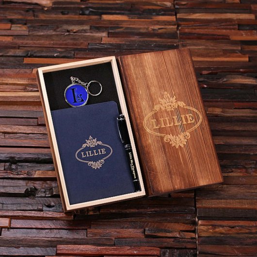 Journal Set: Pen, Blue Keychain & Bound Notepad (Inside)