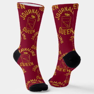 Journaling Queen Phrase Glitter Gold Design Socks
