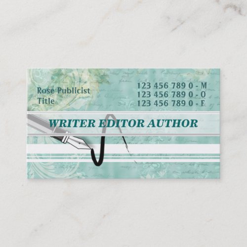 Journalist editor writing author handwriting business card templates