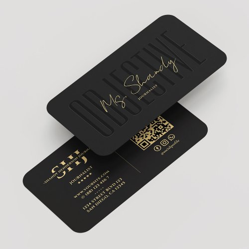 Journalist Monogram Professional Black Gold Modern Business Card