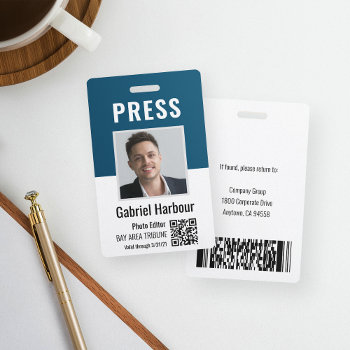 Journalist Or Reporter Photo Qr Code Press Pass Id Badge by RedwoodAndVine at Zazzle