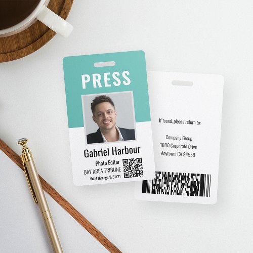 Journalist or Reporter Photo QR Code Press Pass ID Badge