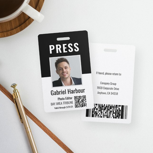 Journalist or Reporter Photo QR Code Press Pass ID Badge (Creator Uploaded)
