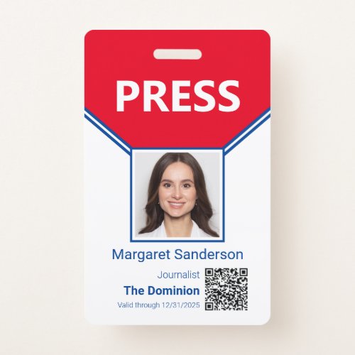 Journalist Photo ID and QR Code Press Badge