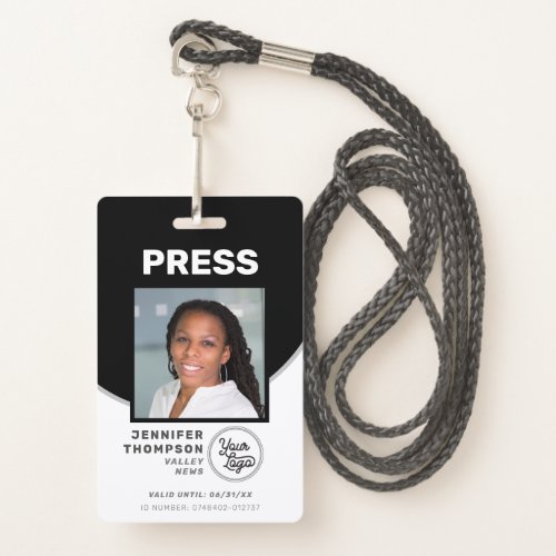 Journalist Press Pass Black and White Photo ID Badge