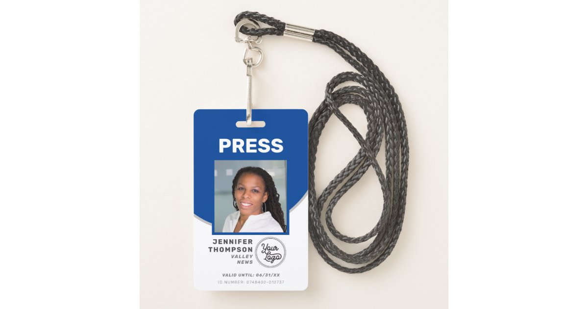Journalist Press Pass Blue and White Photo ID Badge