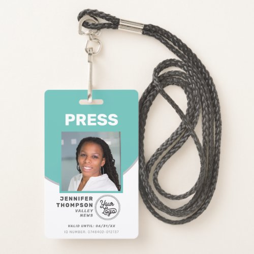Journalist Press Pass Green and White Photo ID Badge