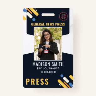 Journalist Press Pass  Photo ID  Badge
