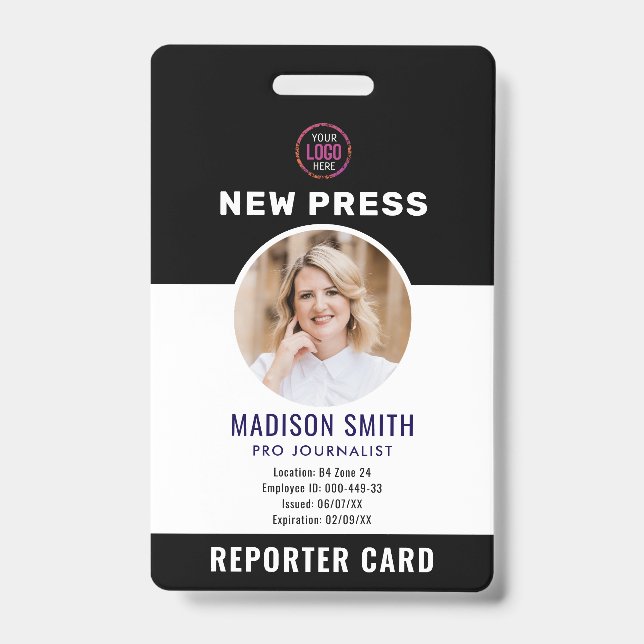 Journalist Press Pass  Photo ID  Badge (Front)