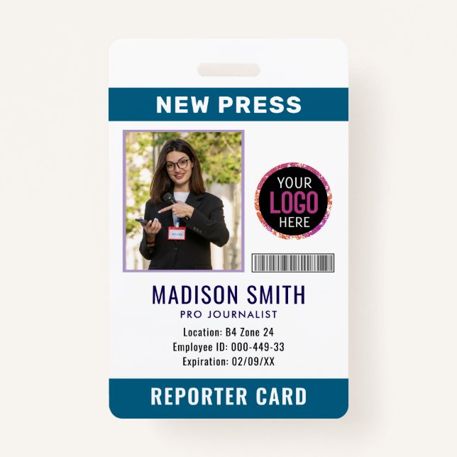 Journalist Press Pass  Photo ID  Badge (Front)