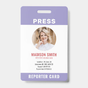 Journalist Press Pass  Photo ID  Badge