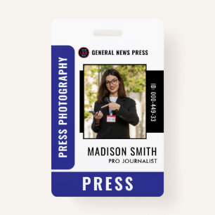 Journalist Press Pass  Photo ID  Badge