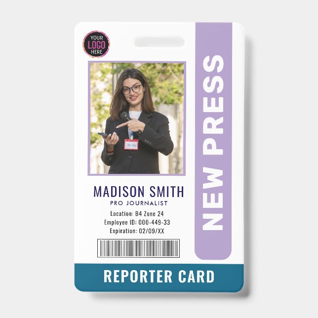 Journalist Press Pass  Photo ID  Badge (Front)