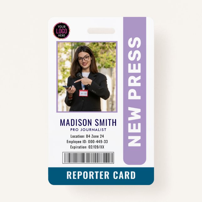 Journalist Press Pass  Photo ID  Badge (Front)