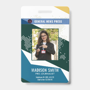 Journalist Press Pass  Photo ID  Badge