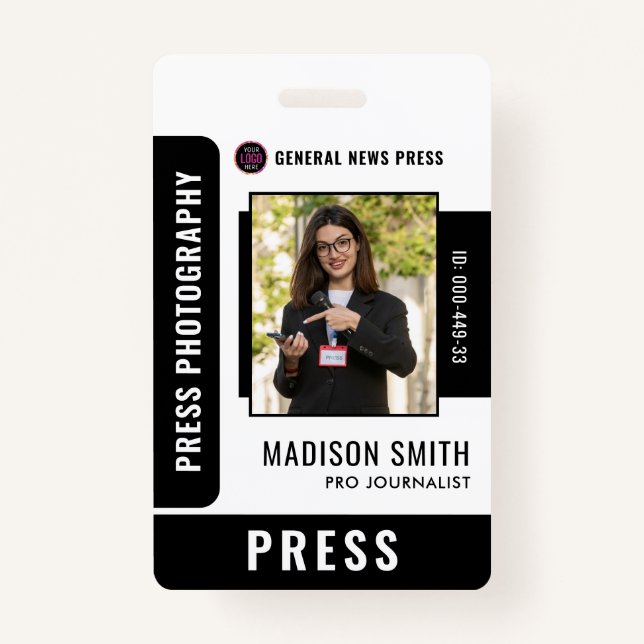 Journalist Press Pass  Photo ID  Badge (Front)