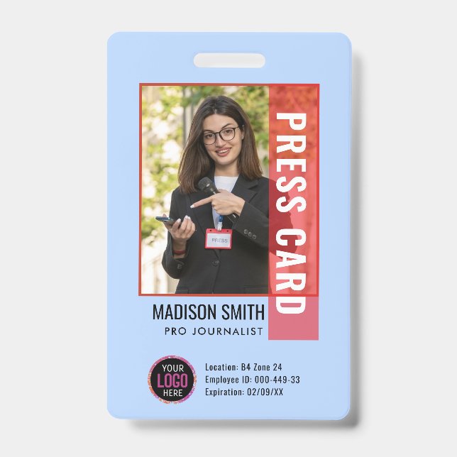 Journalist Press Pass  Photo ID  Badge (Front)