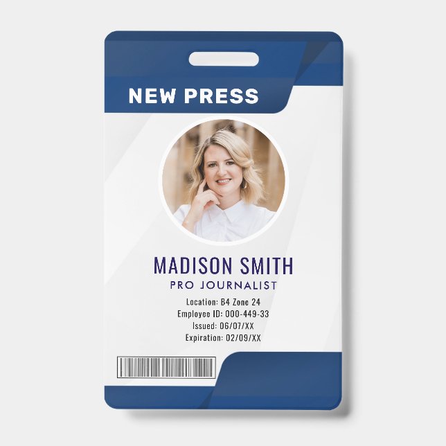 Journalist Press Pass  Photo ID  Badge (Front)