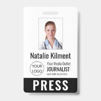 Journalist Press Pass Photo Name Logo ID Black Badge